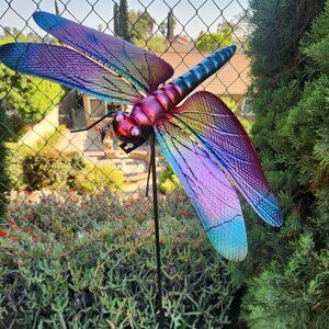14.5" Large Roseate Skimmer Metal Dragonfly Wall/Fence Decor Garden Stake